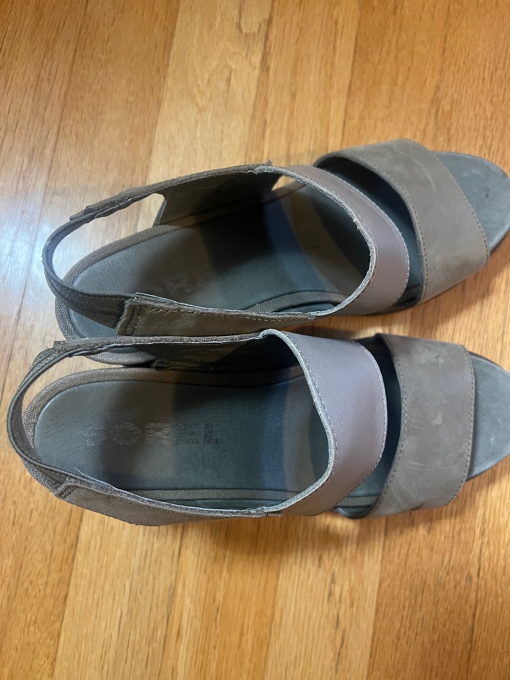 Sorel Taupe & Light Brown Open-Toe Slingback Clogs 9